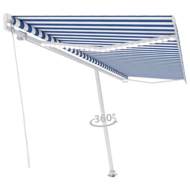 Manual pull-out awning, blue and white, 500x350cm