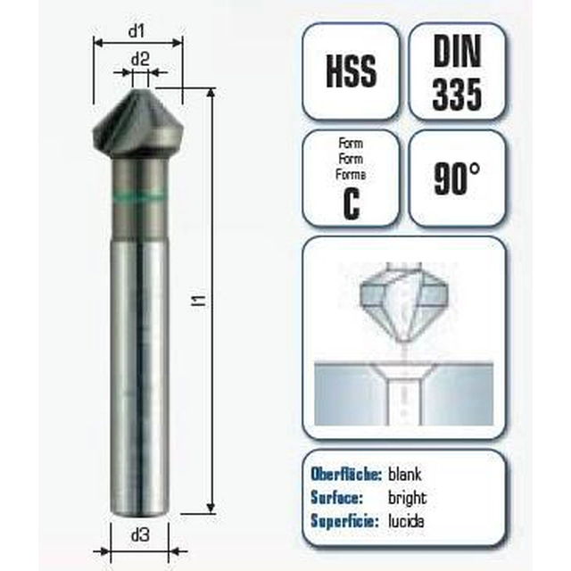 Conical countersink d1 = 6.3 mm Hss