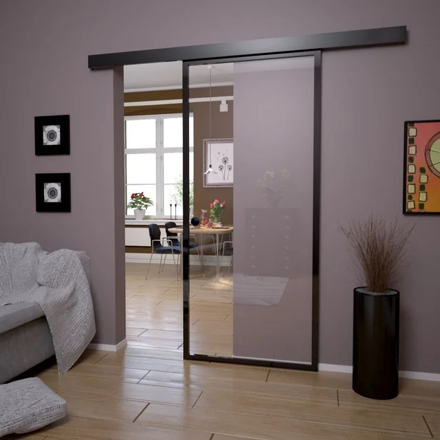 SLIDING DOORS 950X2050 BLACK ALUMINUM FLOAT 6MM WITH SHELL