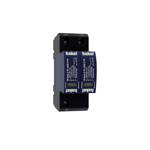 Combined arrester for power supply systems Hakel 16364 DIN rail (top hat rail) 35 mm 2 modular spacing Optic Type 1 + 2 IP20
