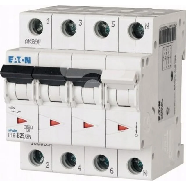 Eaton Wyłącznik nadprądowy 3P+N D 25A 6kA AC PL6-D25/3N 165039