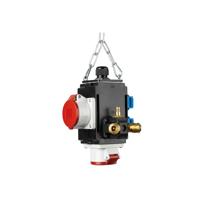 Suspended energy distributor 2 three-phase sockets 400V 5 poly 16A IP44 and with 2 schuko single-phase sockets 16A IP44 with compressed air connection