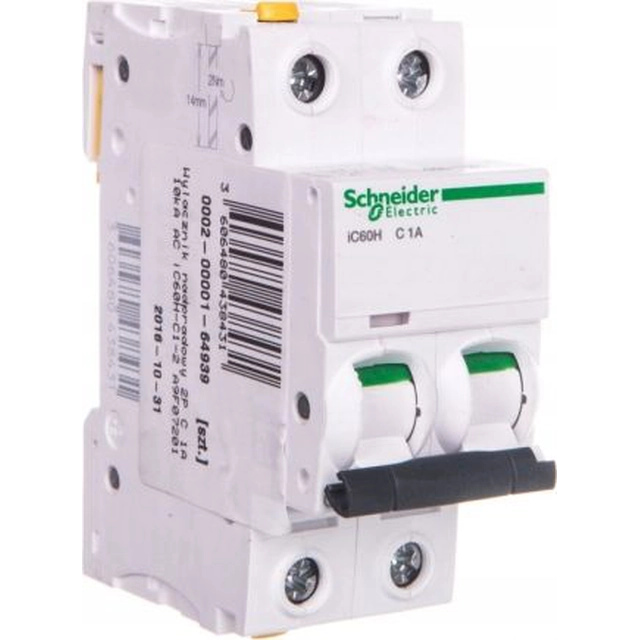 Schneider Electric Wyłącznik nadprądowy 2P C 1A 10kA AC iC60H-C1-2 (A9F07201)