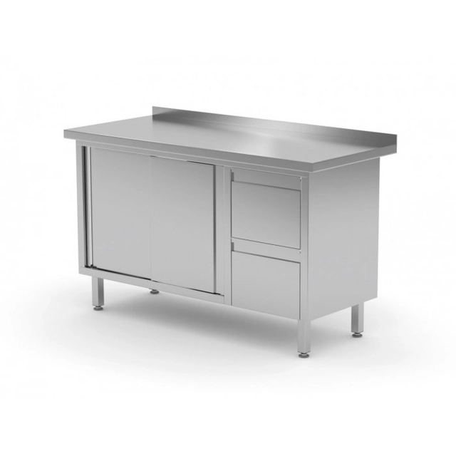 Wall table cabinet with two drawers and sliding doors - drawers on the right side 1800 x 600 x 850 mm POLGAST 130186-P 130186-P