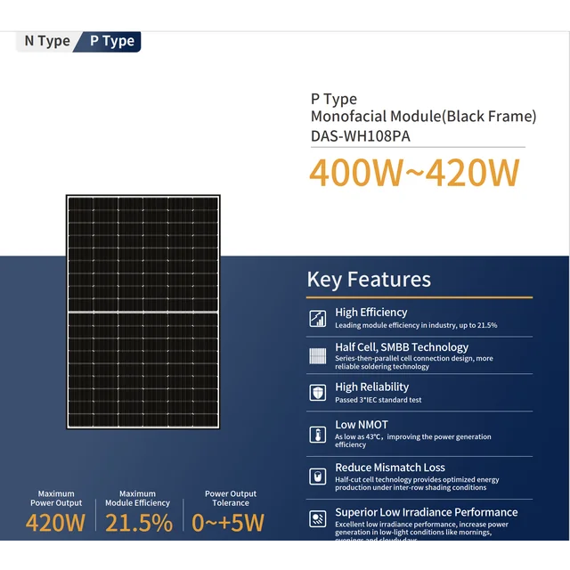 DasSolar DAS-WH108PA    415        (mono, black frame)