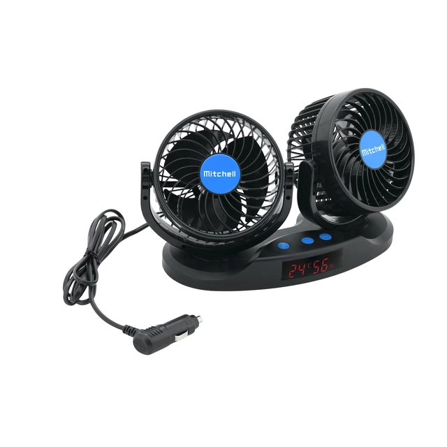 MITCHELL DUO 2x130mm 12V fan for dashboard with thermometer