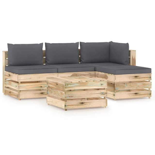 5 pcs wooden garden sofa with cushions