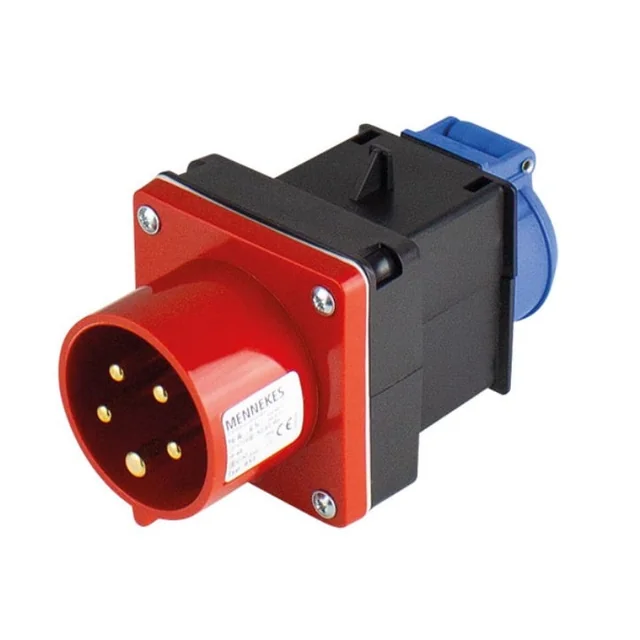 Adapter plug from three-phase 5 poly 16A 11kw to single-phase 16A IP44