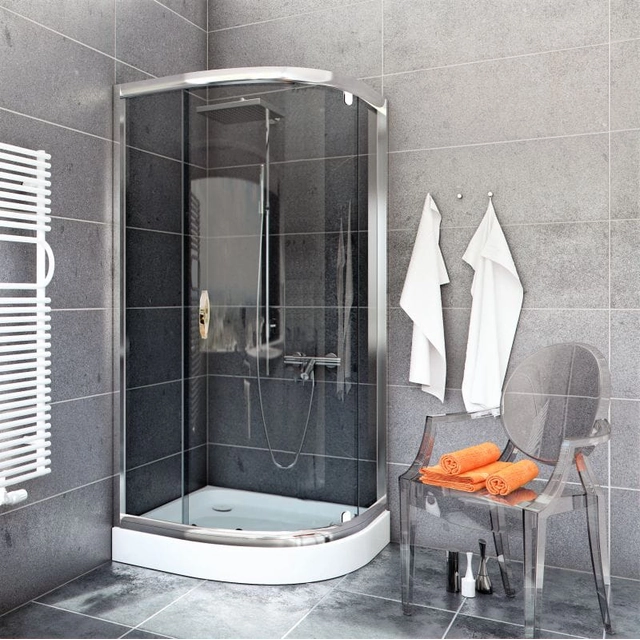 Semi-circular single-leaf shower cabin Sea-Horse BK501RG+ Stylio 80x80x190 - graphite glass