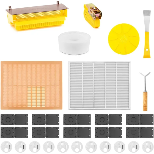 Beekeeping tools set, pollen catcher belt, beetle trap - 28 pcs.