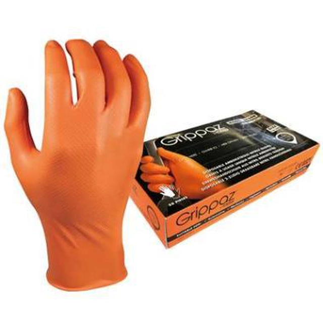 Disposable nitrile gloves M-Safe Grippaz 246OR, 50 pcs in a box, 0.15mm thickness, orange, 10/XL
