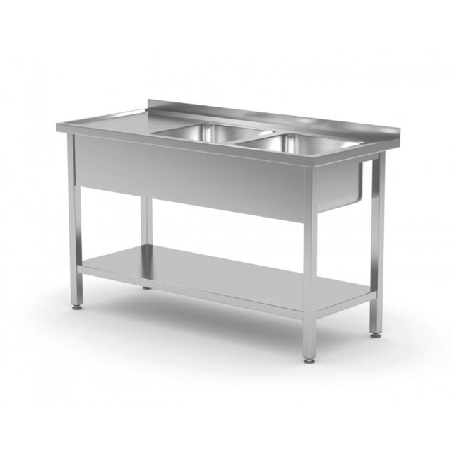 Table with two sinks and a shelf - compartments on the right side 1500 x 700 x 850 mm POLGAST 222157-P 222157-P