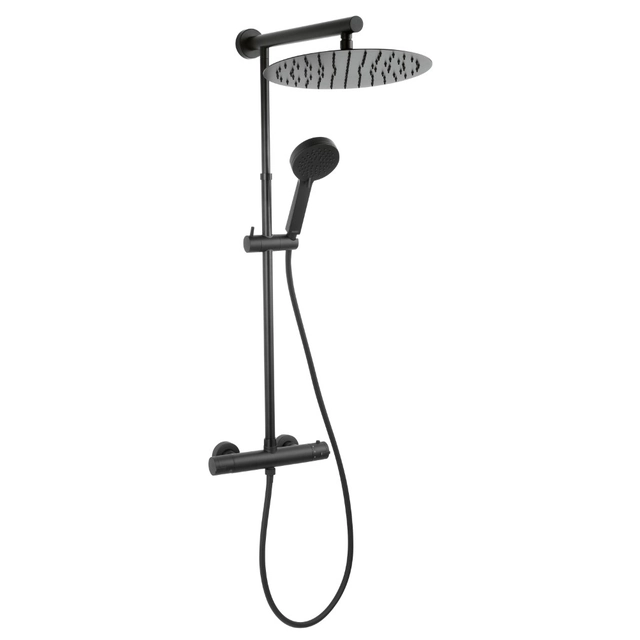 Fixed shower system Ferro, Trevi, thermostatic faucet black