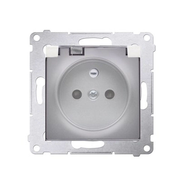 Version socket IP44 contact shutter with frame gasket . transparent flap, silver mat Simon54