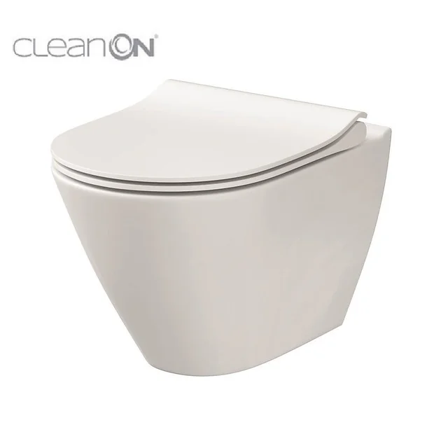 743 Set of rimless wall hung City Oval New CleanOn toilet bowl with concealed mounting, Slim duroplast seat, soft-close with Easy Close function