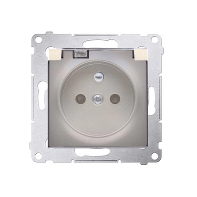 Version socket IP44 contact shutter with frame gasket . transparent flap, golden mat Simon54