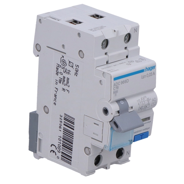 Residual current circuit breaker with overcurrent element C/6KA, 16A, 30mA, 2 pole type AC