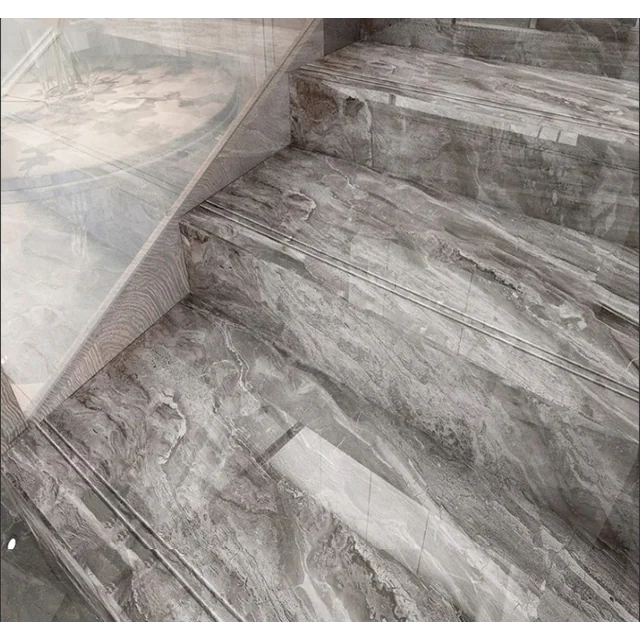 Hard gray graphite tiles for stairs 120x30 MARBLE-LIKE high gloss