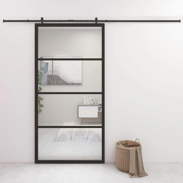 Posuvné dveře, hliník a sklo ESG, 102,5 x 205 cm, černé