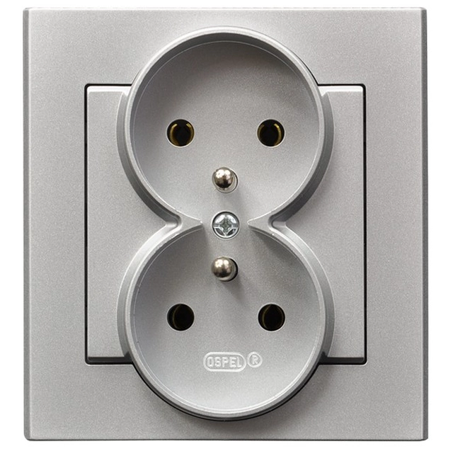 Socket outlet Ospel Multi-standard socket Screwed terminal Silver No special power supply Flush mounted (plaster)