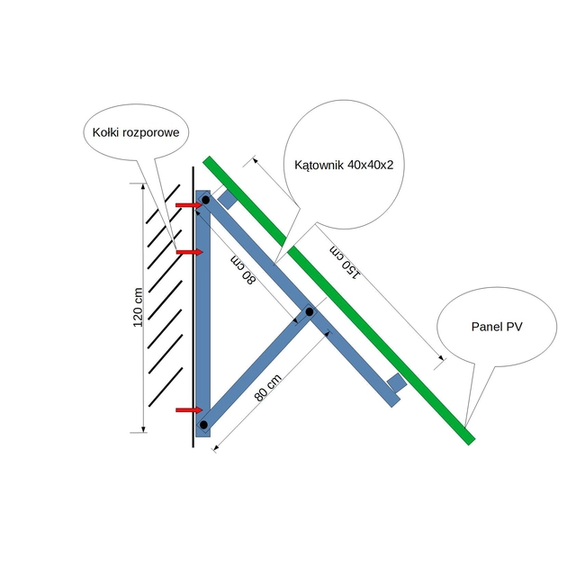 A set of elements for self-assembly on a vertical wall with a thickness of 2, panels with a thickness of 40mm vertically, panels with a width of up to 115cm