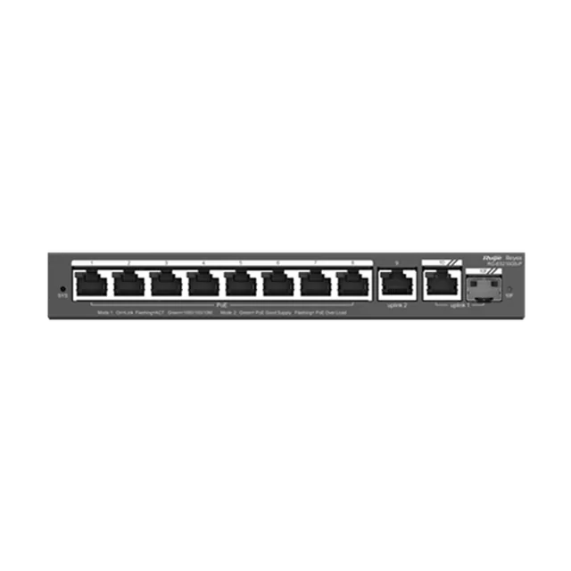 8 Gigabit PoE+ portok, 2 GE-portok, 1 SFP-portok, felhőkezelés váltása - Ruijie RG-ES210GS-P