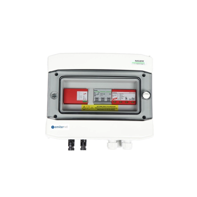 Hermetic EMITER DC/AC switchgear with Dehn DC surge arrester 1000V type 1+2, 1 x PV string,1 x MPPT, AC arrester typ 1+2, 16A 3-F