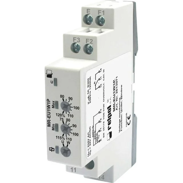 Relpol Voltage monitoring relay 1P 24V AC/DC, 230V AC in one phase MR-EU1W1P 2613071