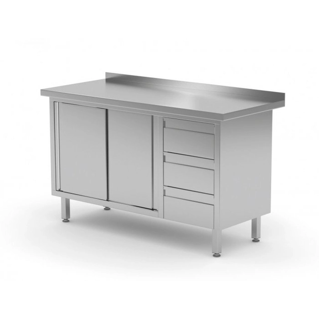 Wall table, cabinet with three drawers and sliding doors - drawers on the right side 1400 x 600 x 850 mm POLGAST 138146-P 138146-P