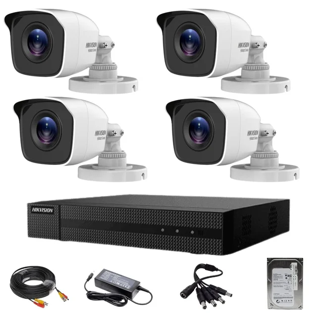 Hikvision TurboHD HiWatch surveillance system 4 cameras 2MP IR 20m lens 2.8mm XVR 4 channels 2MP with HDD accessories 500GB
