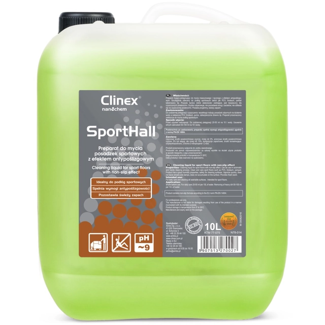 Liquid for washing PVC linoleum parquet in sports halls non-slip CLINEX SportHall 10L