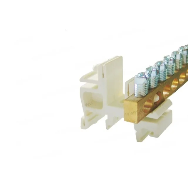 Set of 10 pieces of plastic support for the grounding connection bar with clamp on the DIN rail