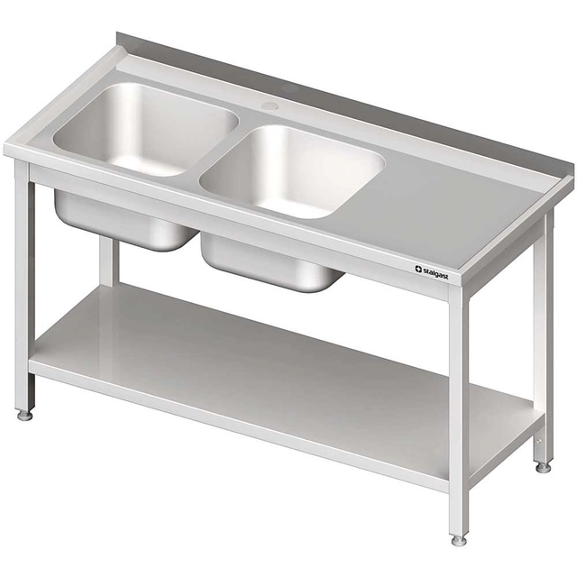 Stainless steel table with a 2-bowl sink(L) with a shelf 1900x600 | Stalgast