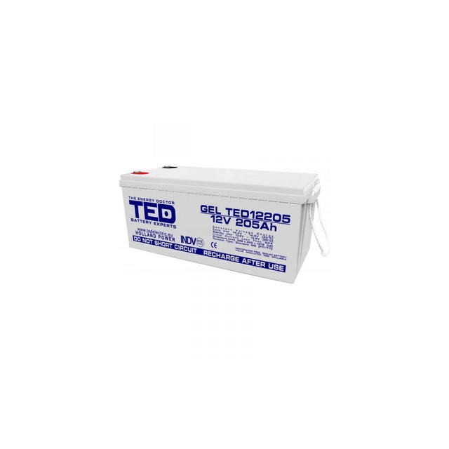 Accumulator AGM VRLA 12V 205A GEL Deep Cycle 525mm x 243mm x h 220mm M8 TED Battery Expert Holland TED003522 (1)