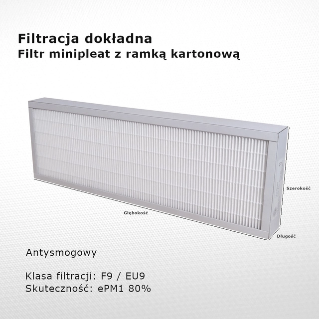 Smog filter F9 EU9 ePM1 80% 200 x 468 x 48 mm frame, cardboard box