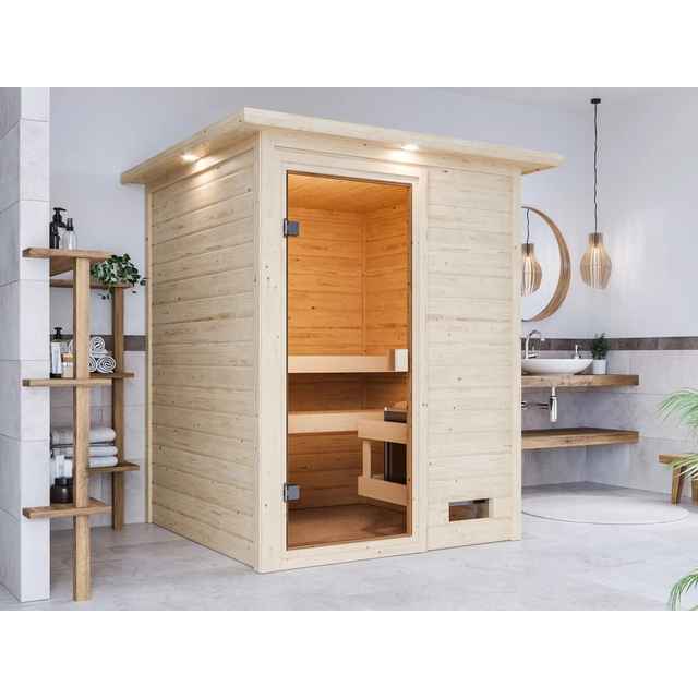 Finnish sauna KARIBU SANDRA (6160) (Interior Finnish sauna, wall thickness 38 mm, external dimensions 145 x 145 x 187 cm, designed for 2 people.)