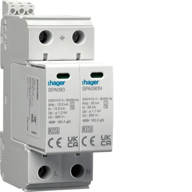 Hager B+C surge arrester Type T1+T2 MOV ​​2P TN-S/TT network SPA911