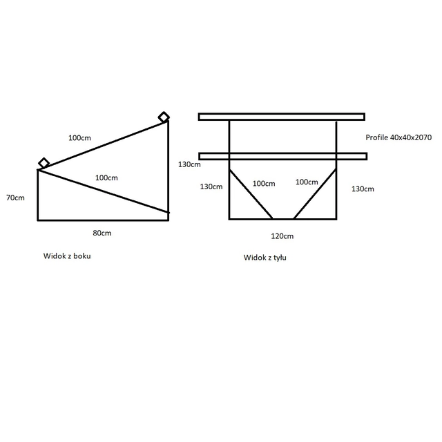 Aluminum frame, raised for mounting 2 PV panels 40mm vertical for foundation on the ground