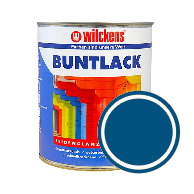 German synthetic semi-gloss topcoat Wilckens Buntlack Seidenglaenzend 750 ml Color: RAL 5010 - gentian blue
