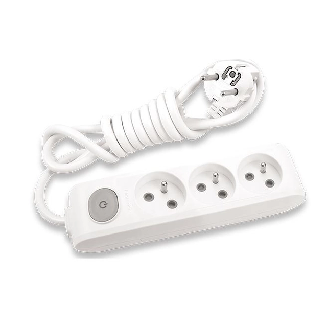 Portable extension cord 3-krotny with grounding, switch and contact shutters 3M, color PANASONIC WHITE