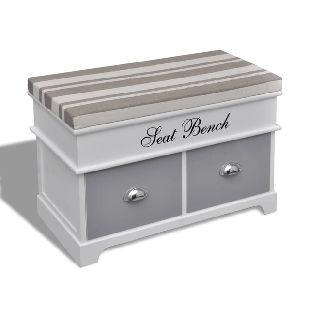 Anteroom bench with storage box and mattress, 2 drawers, white