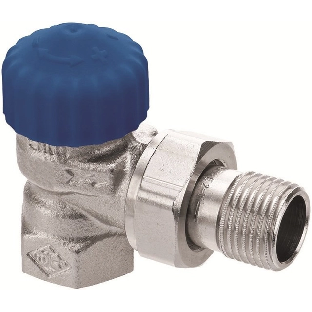 Thermostatic valve DN20 nickel plated, very low resistance, blue cap, kvs 3,60, angular