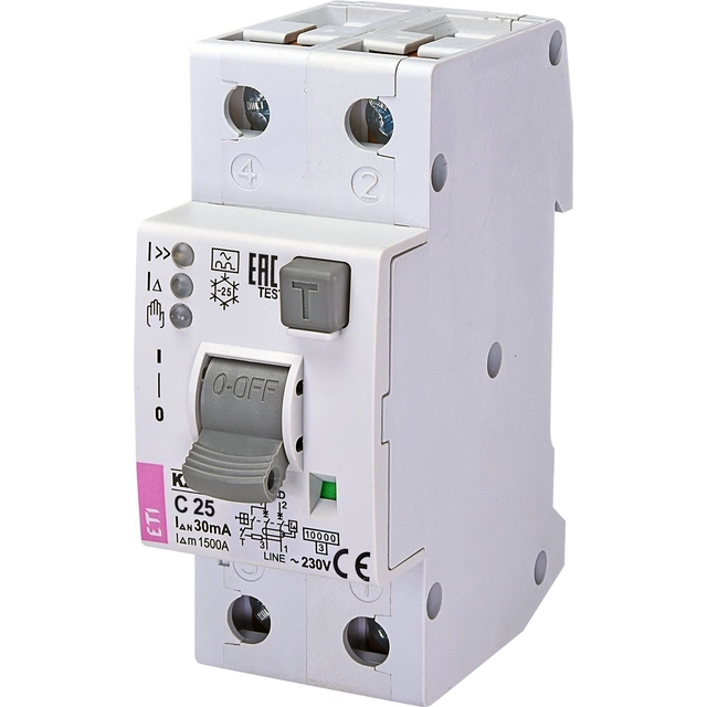 Eti-Polam Residual current circuit breaker 1+N 25A C 30mA type A KZS-2M2p EDI A (002172418)