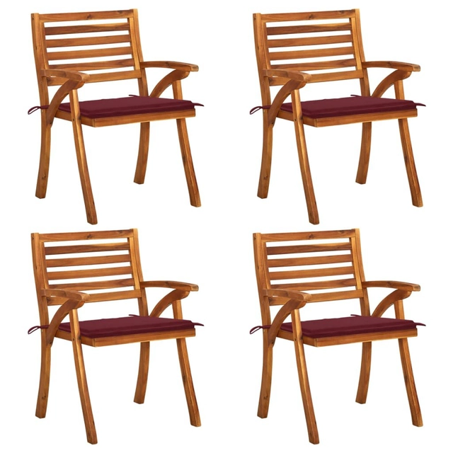 Garden chairs with cushions, 4 pcs, solid acacia wood