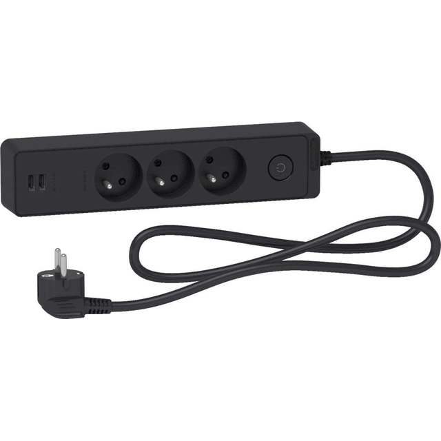 Schneider Electric Odace surge protection power strip 3 sockets 1.5 m black (ST933U1B)