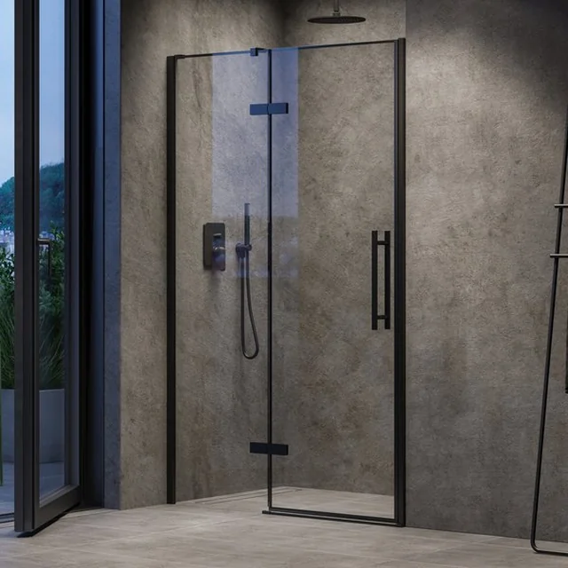 Hinged shower door Ravak Cool!, COSD2-120 black+glass Transparent