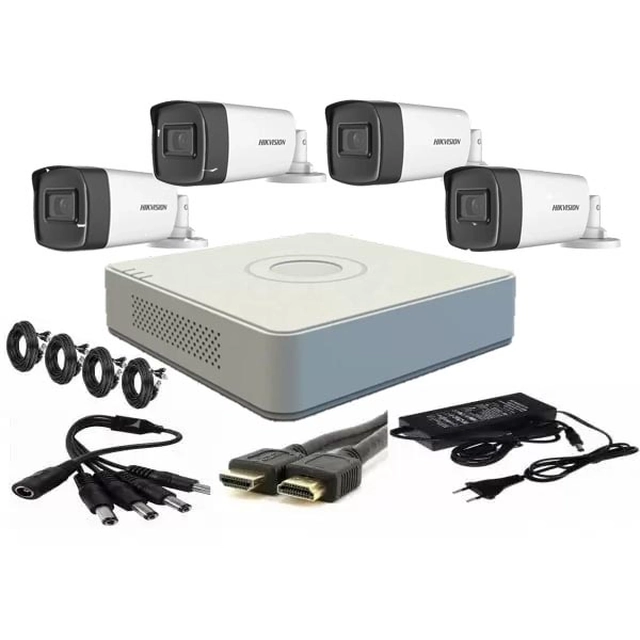 Hikvision video surveillance kit 4 cameras 2MP FULLHD 1080p IR 40m + installation accessories, HDD 500GB