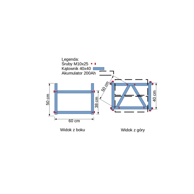 A set of elements for making a cabinet or shelf for 8 100Ah batteries or 4 200Ah batteries