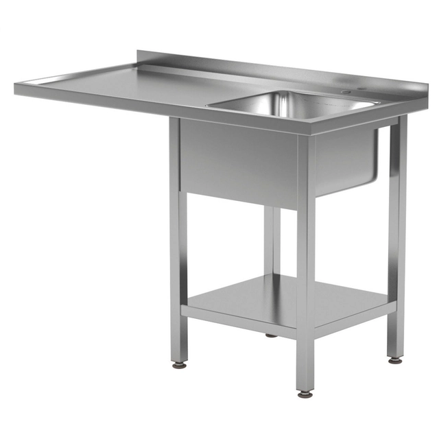 A table with a single-chamber sink, a shelf and a place for a dishwasher or a refrigerator 1500x600x850mm