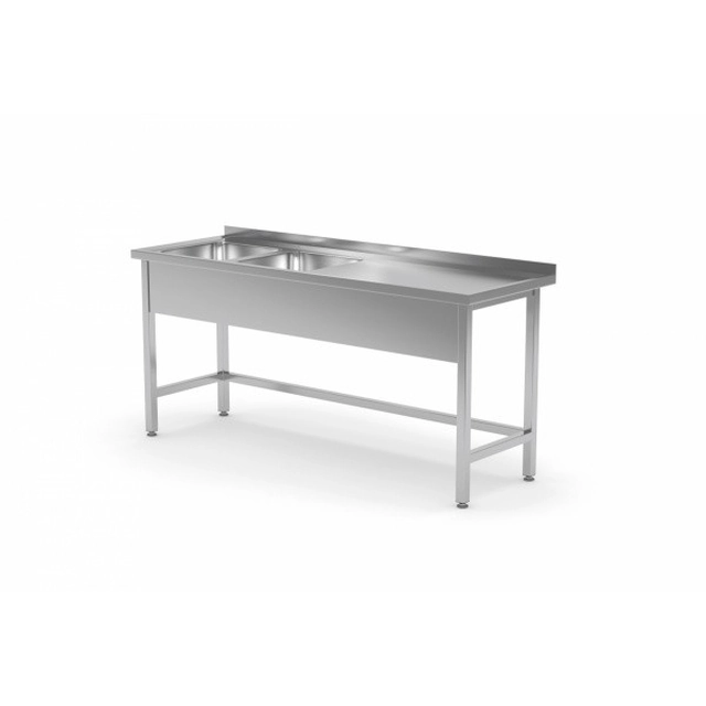 A table with a two-chamber sink, reinforced without a shelf, 1500x600x850mm